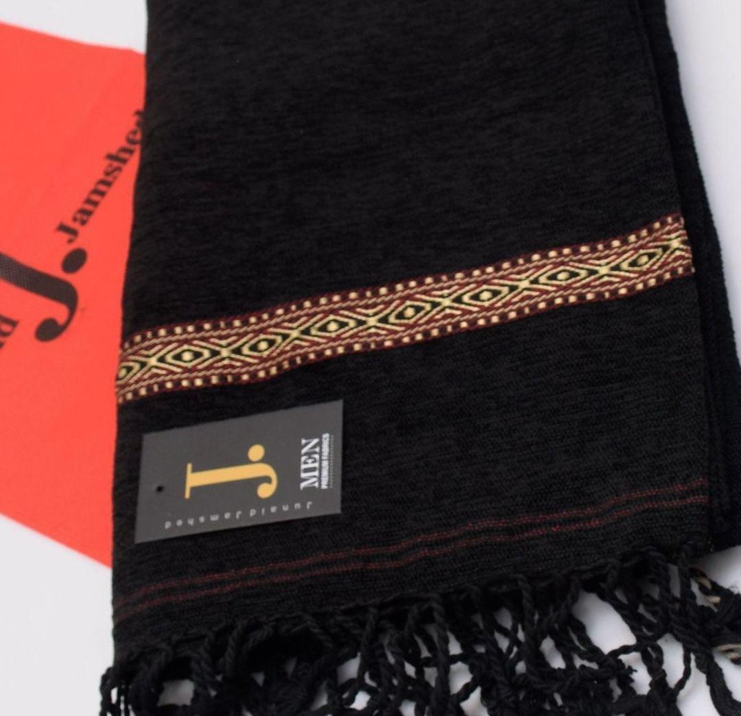 Men's Velvet Shawl - Black Embroidered, 3 Yards