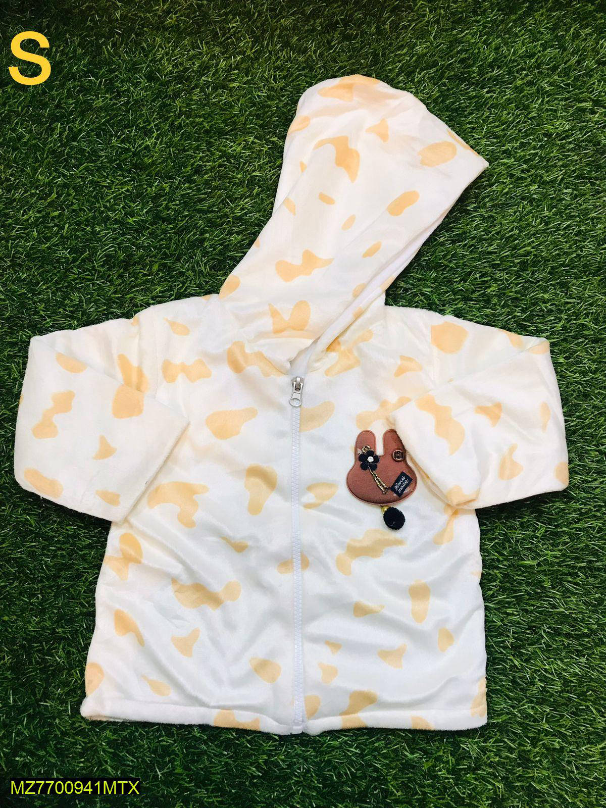 Kids Velvet Hoodie with Bunny Applique - Size S, Gift Box