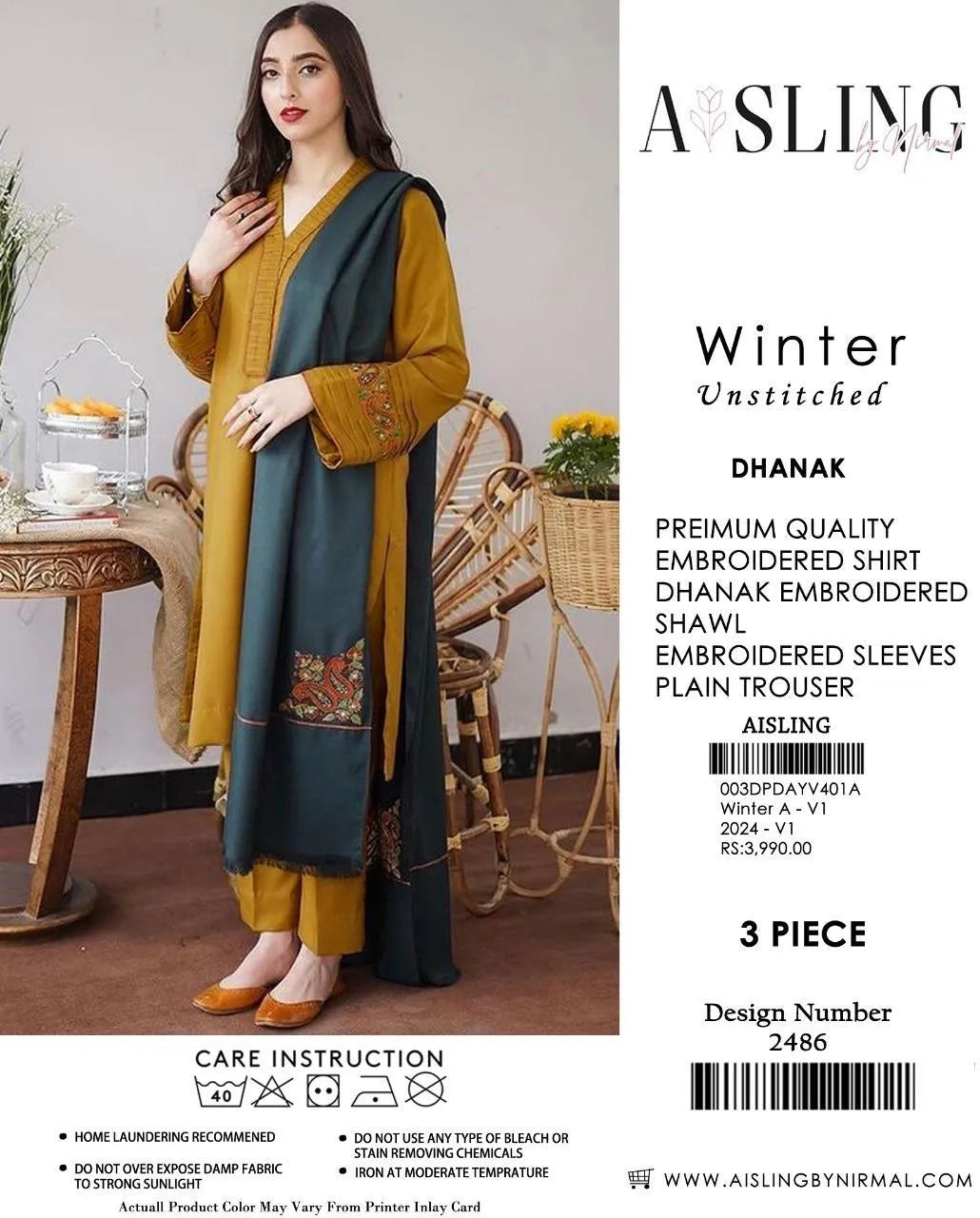 Women's Dhanak 3 Piece Suit - Mustard & Teal, Unstitched