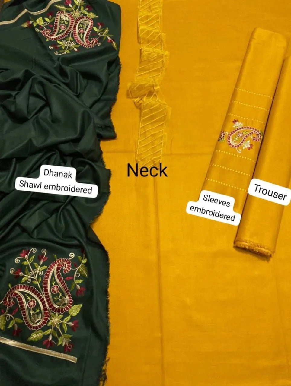 Women's Dhanak 3 Piece Suit - Mustard & Teal, Unstitched