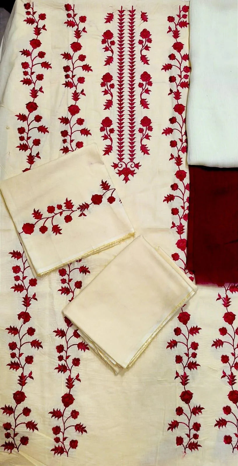 Unstitched Lawn Suit - Ivory, Embroidered, 3 Piece