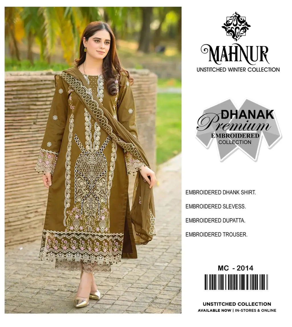 Women's Unstitched Dhanak Suit - Chikankari, Patch Trouser