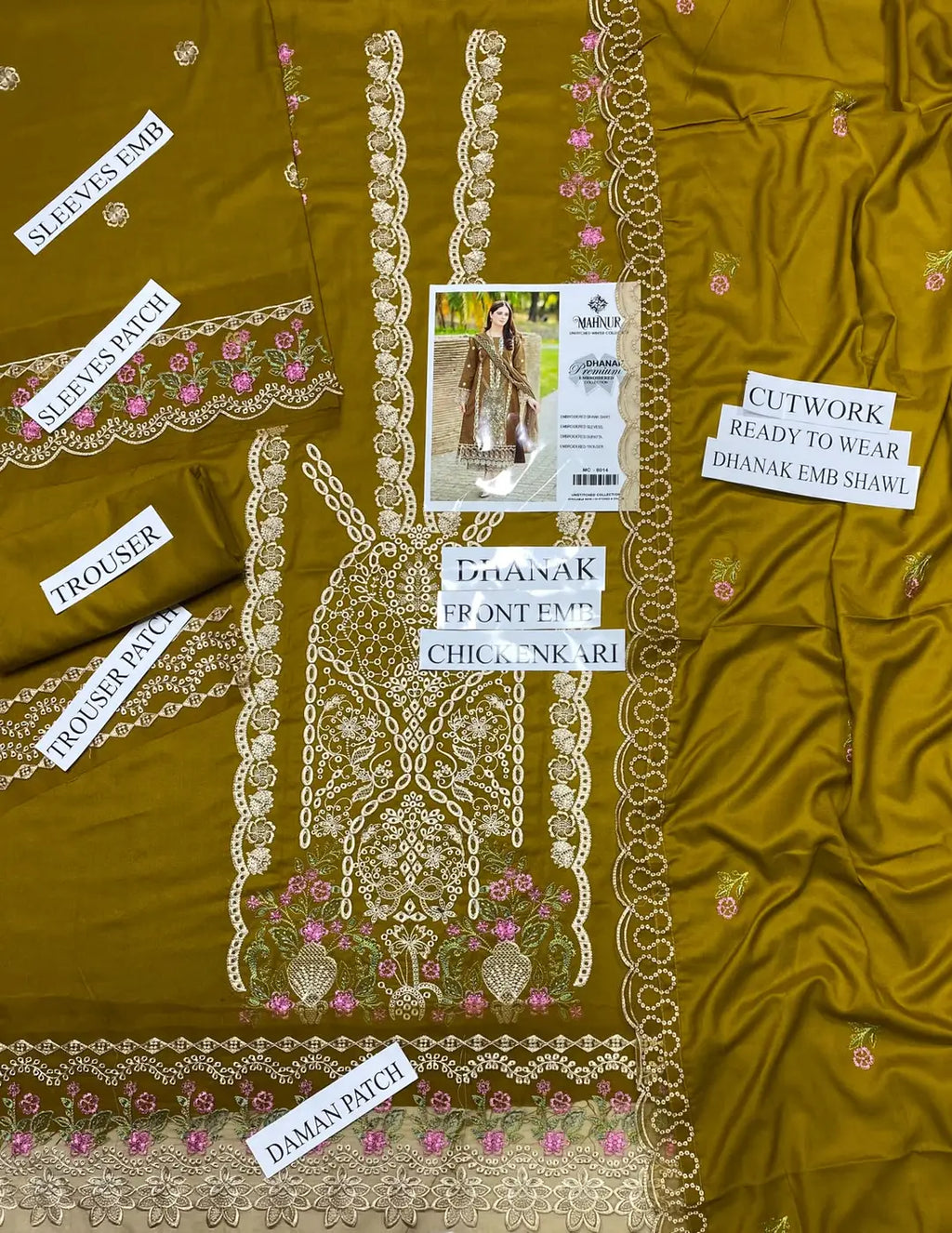 Women's Unstitched Dhanak Suit - Chikankari, Patch Trouser