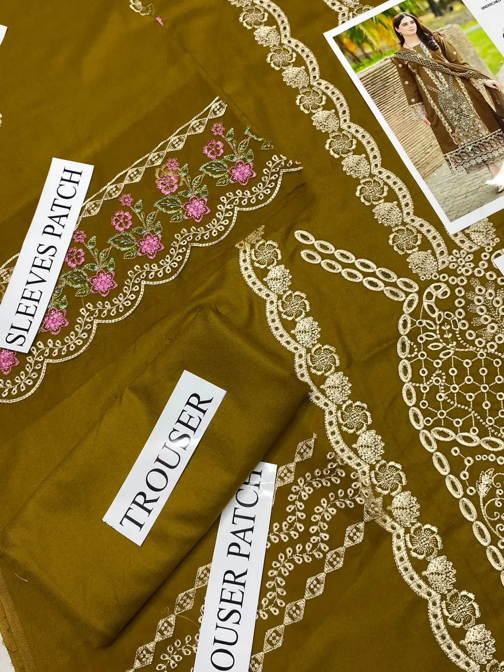 Women's Unstitched Dhanak Suit - Chikankari, Patch Trouser