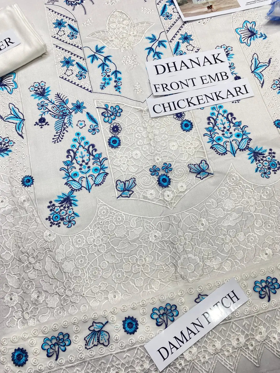 Women's Unstitched Dhanak Suit - Chikankari, Wool Dupatta
