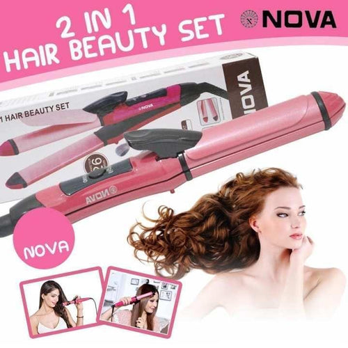 2 in 1 Hair Straightener and Curler - Pink, ABS Plastic
