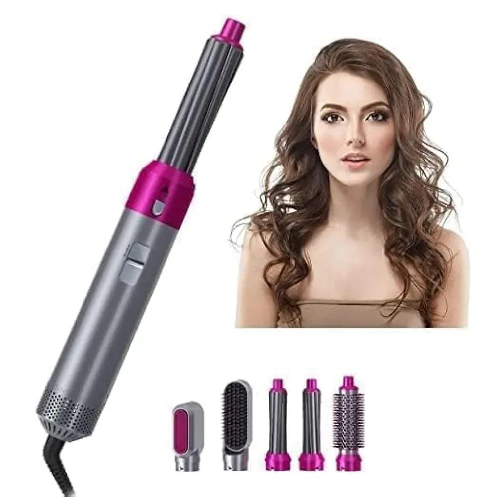 5-in-1 Hair Curler & Straightener Pink Silver Portable - view 3