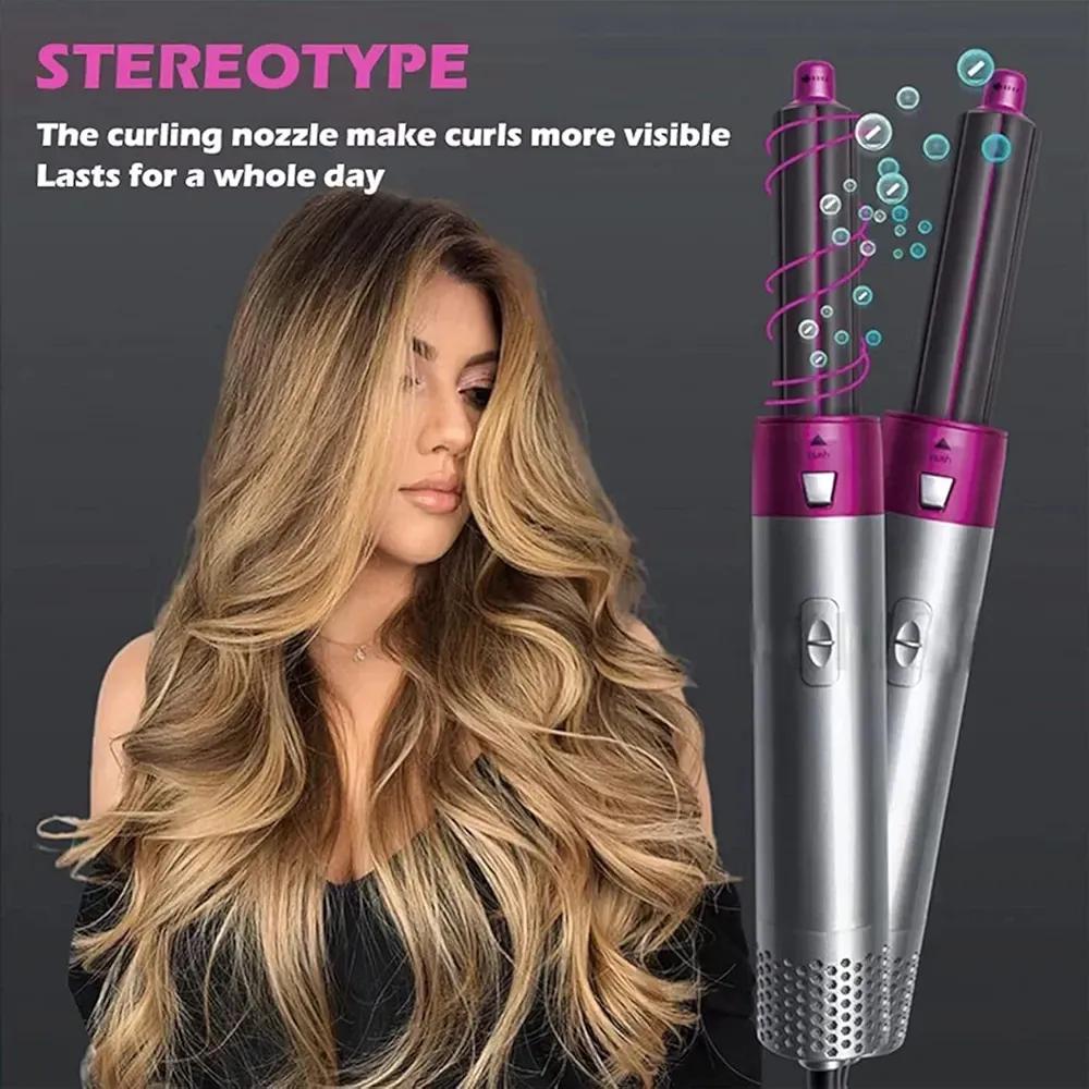 5-in-1 Hair Curler & Straightener Pink Silver Portable - view 4