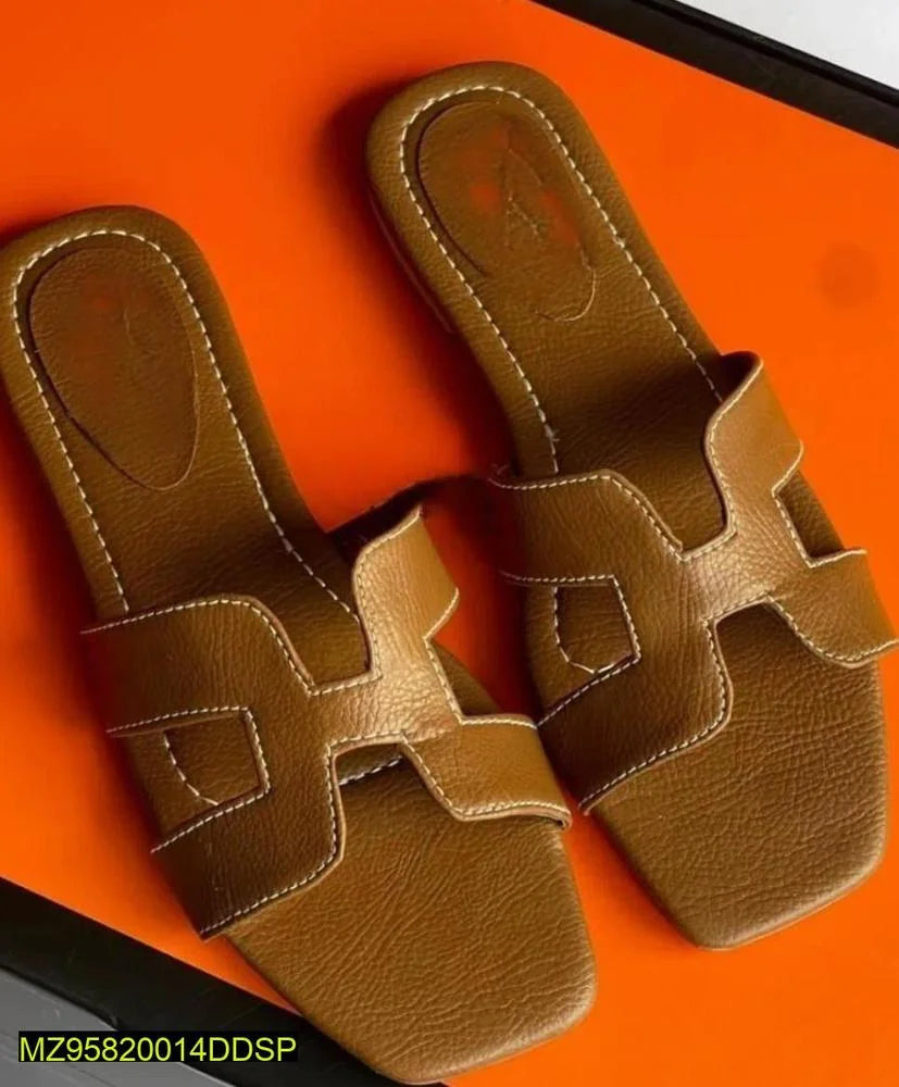 Women's H-Strap Brown Rexine Slides Casual Flat Sandals