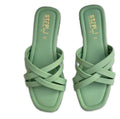 Green Rexine Cross Strap Slides Size 39