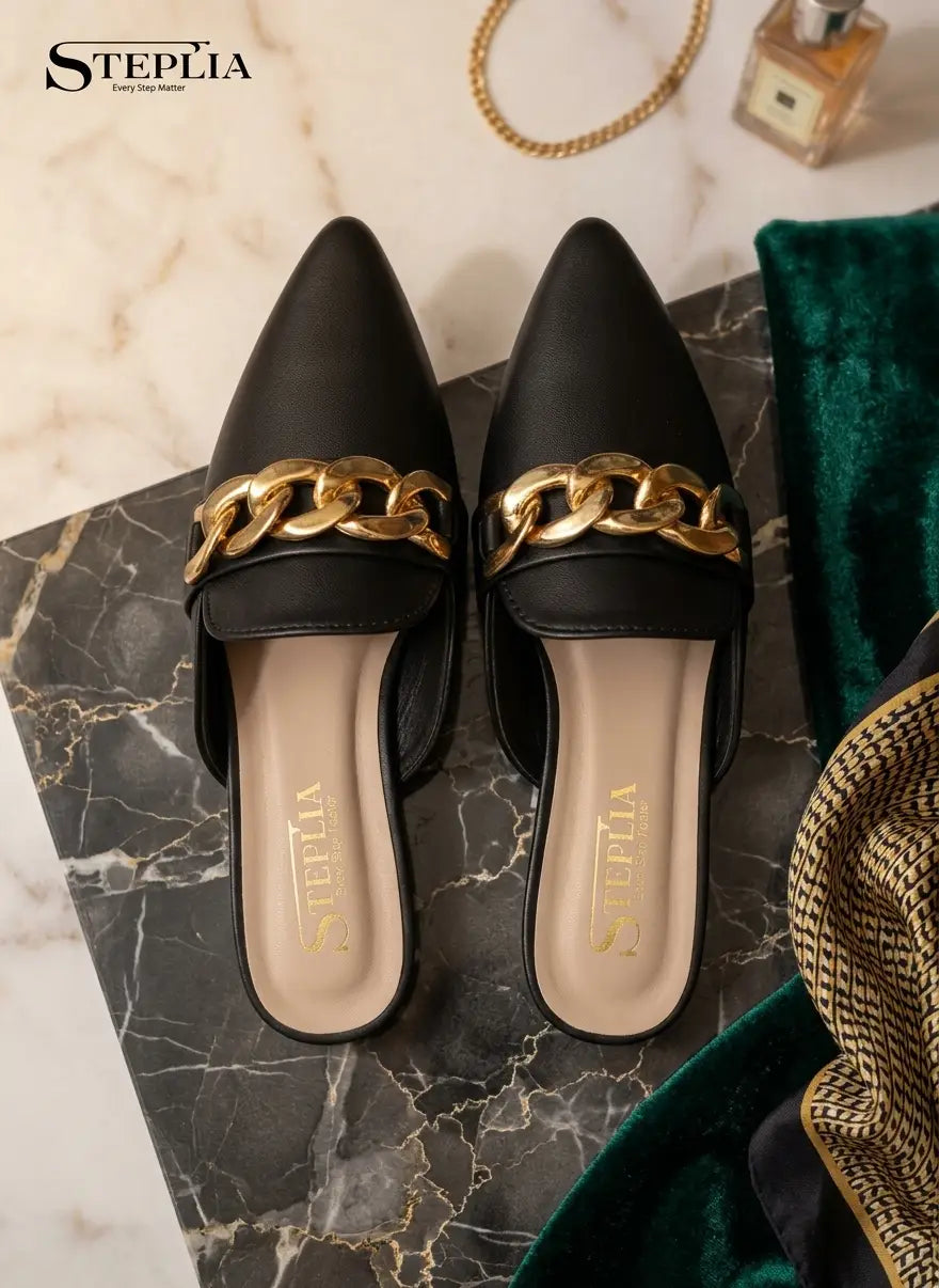 Women's Plain Pumps - Black Rexine, Size 6 to 11