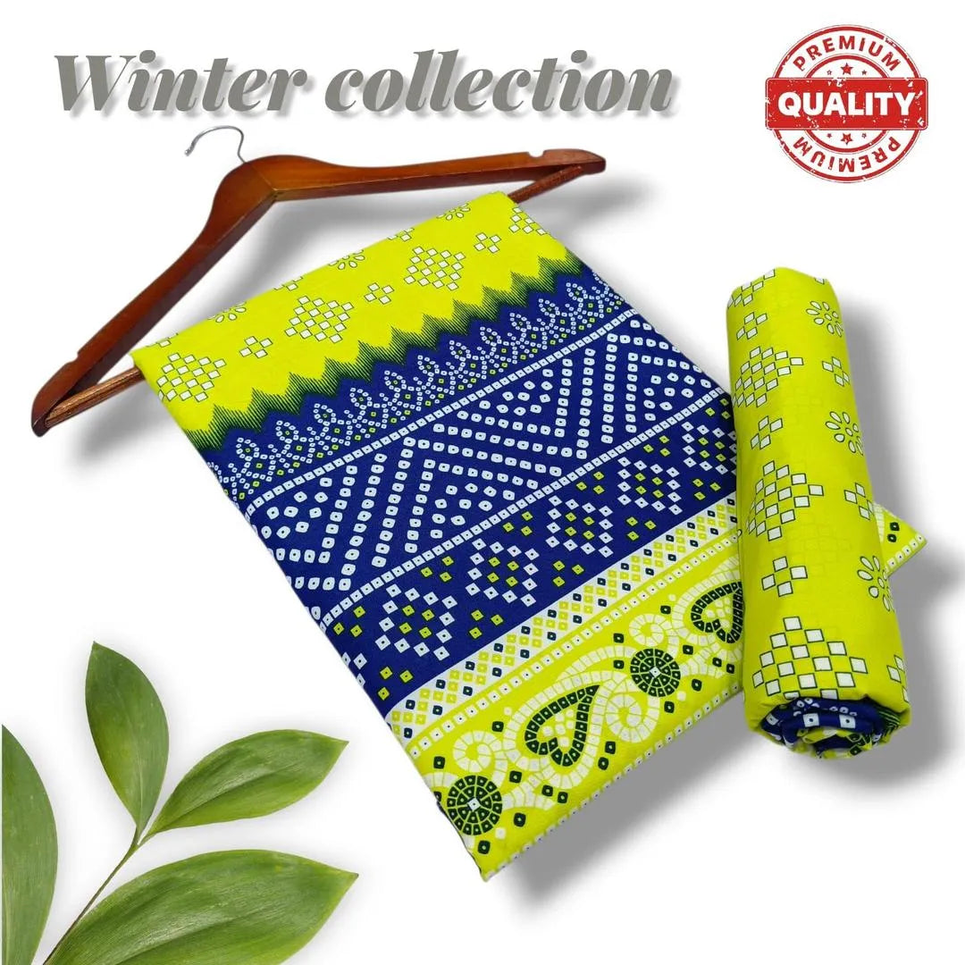 Women's 2 Pc Printed Suit - Yellow Polo Cotton, Unstitched