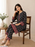 Black Printed Polo Cotton Suit - 2-Piece Unstitched