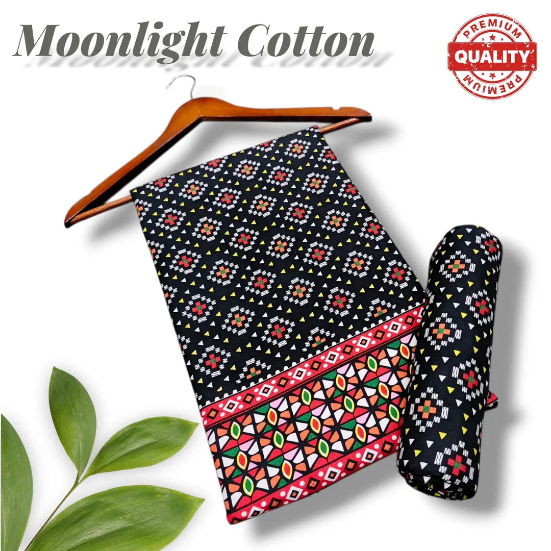 Black Printed Polo Cotton Suit - 2-Piece Unstitched - view 2