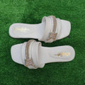 Women's White Rhinestone Flat Sandals Wedding Party Wear
