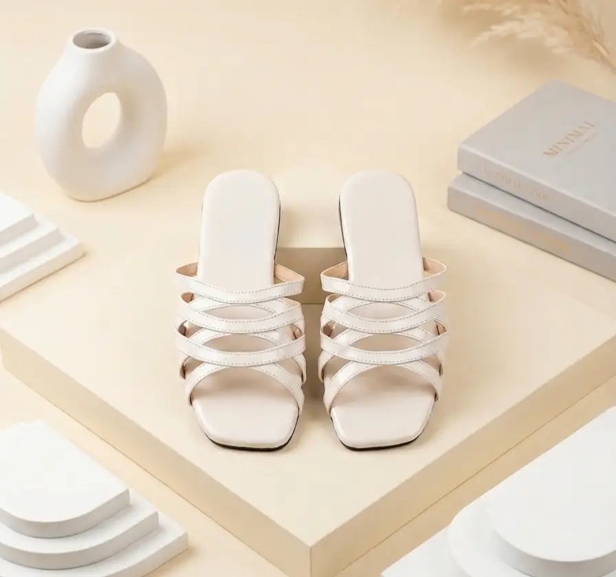 Women's Plain Flats - White, Synthetic Leather, Size 6 to 11