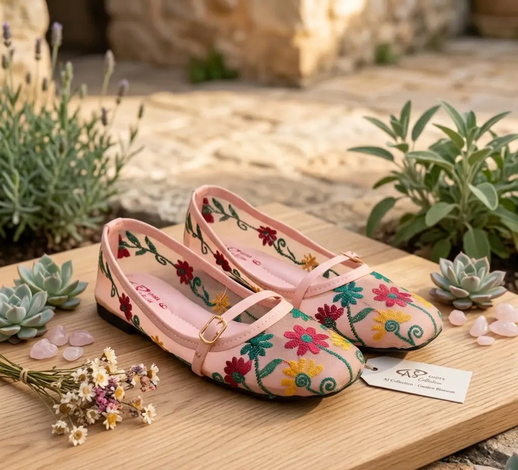 Women's Microfiber Pumps - Pink, Thread Work Embroidery