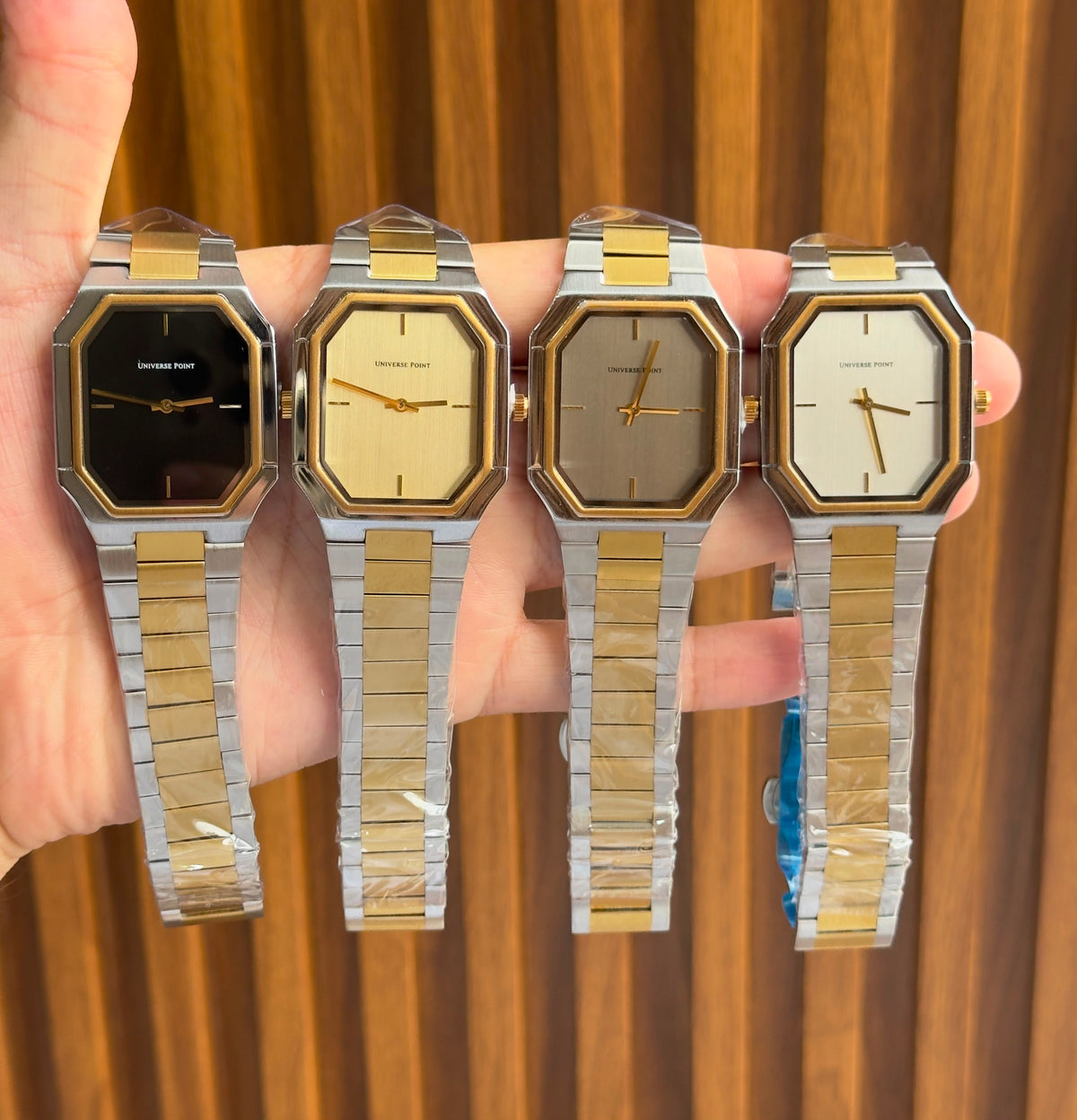 Octagon Two-Tone Watch - Steel & Gold Bracelet, 4 Dial Colours
