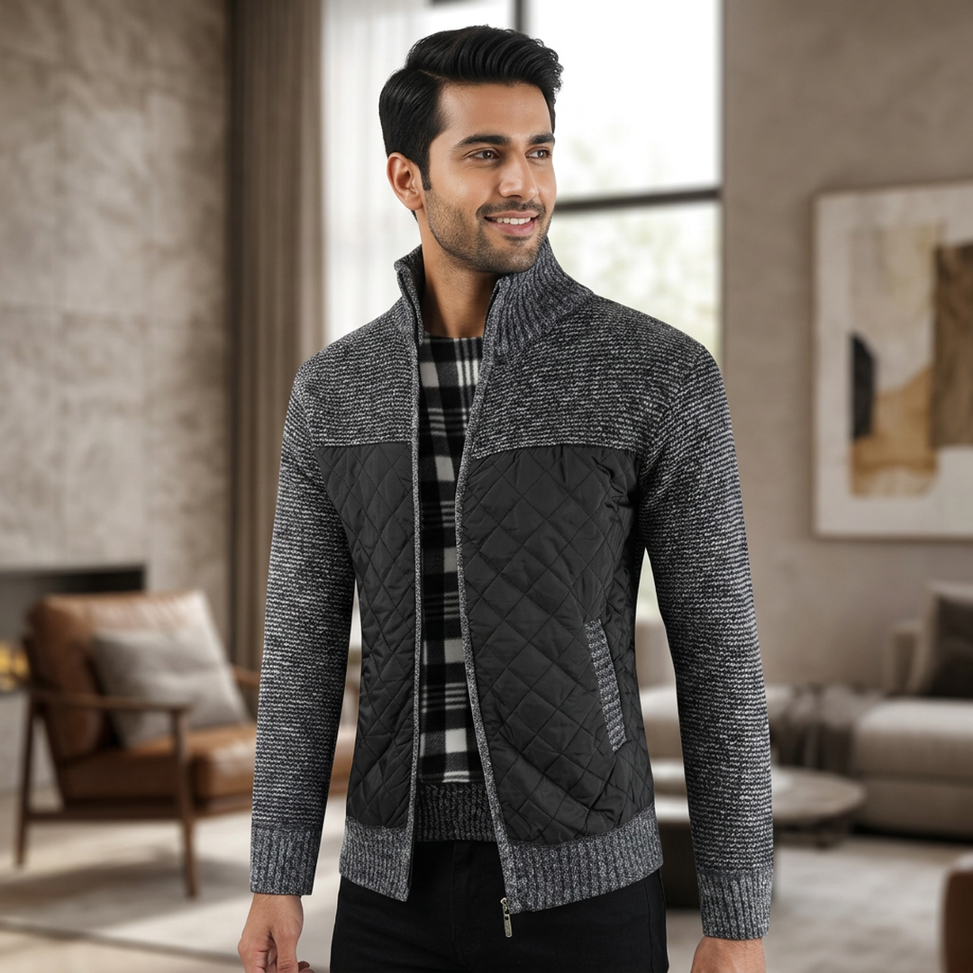 Men's Quilted Panel Knit Jacket - 4 Colours, M to 4XL