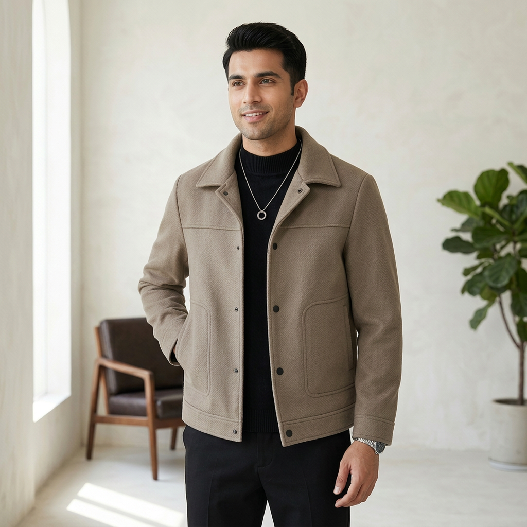 Men's Soft Wool Jacket - Slim Korean Fit, Brown or Black