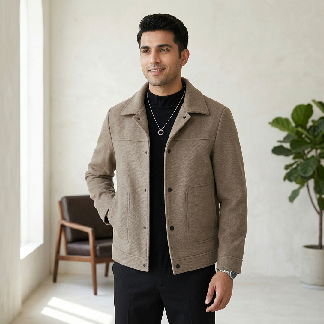 Men's Soft Wool Jacket - Slim Korean Fit, Brown or Black