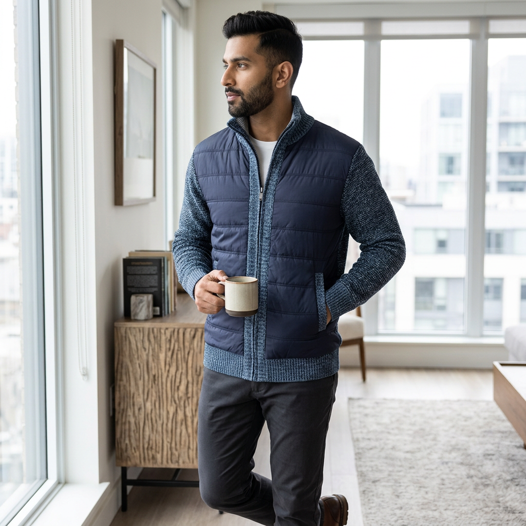 Men's Padded Knit Cardigan Jacket - Velvet Lined, 4 Colours