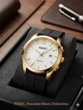 PERIU Gold Watch - White Honeycomb Dial, Black Strap