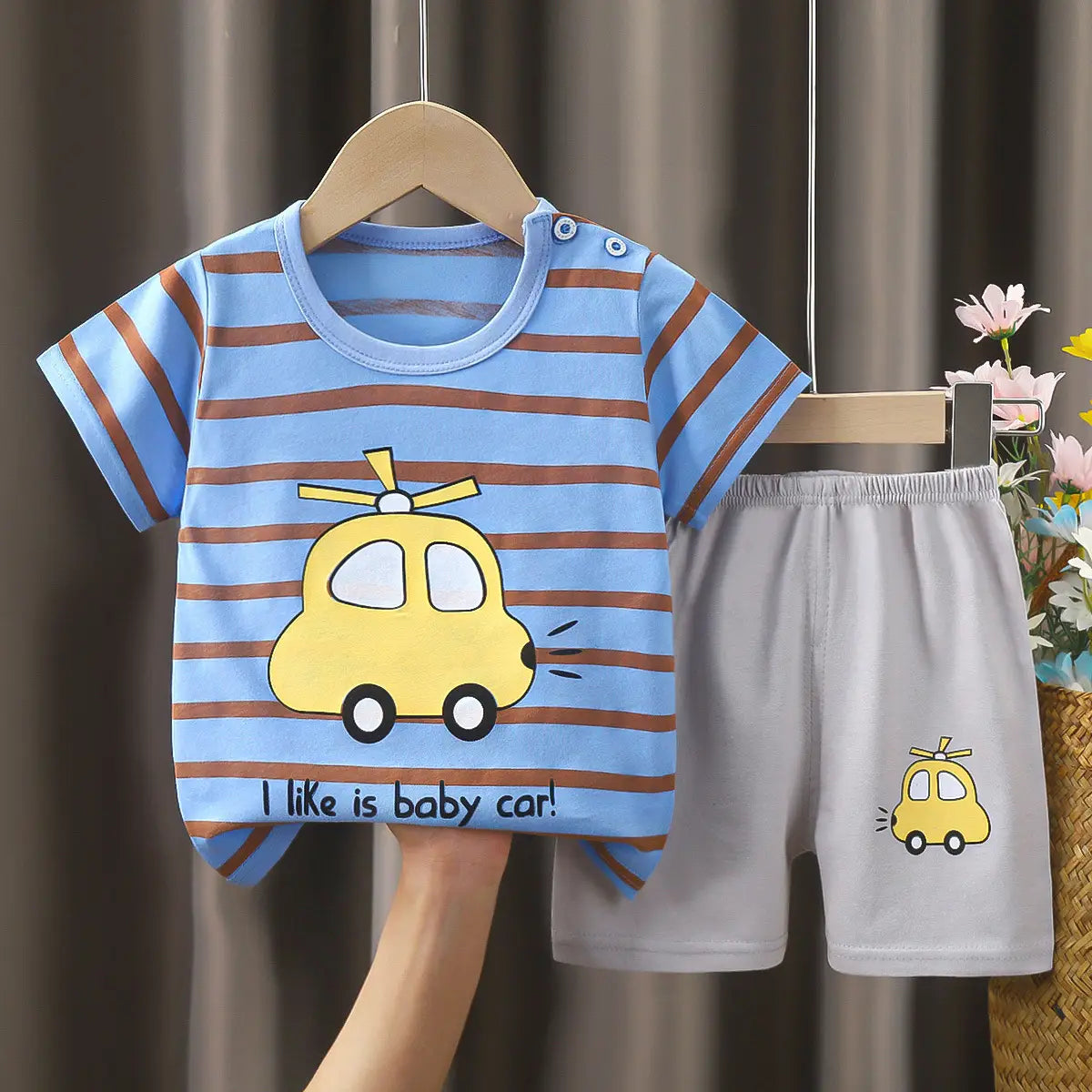 Cotton Cat Sunglasses T-Shirt Shorts Set Yellow