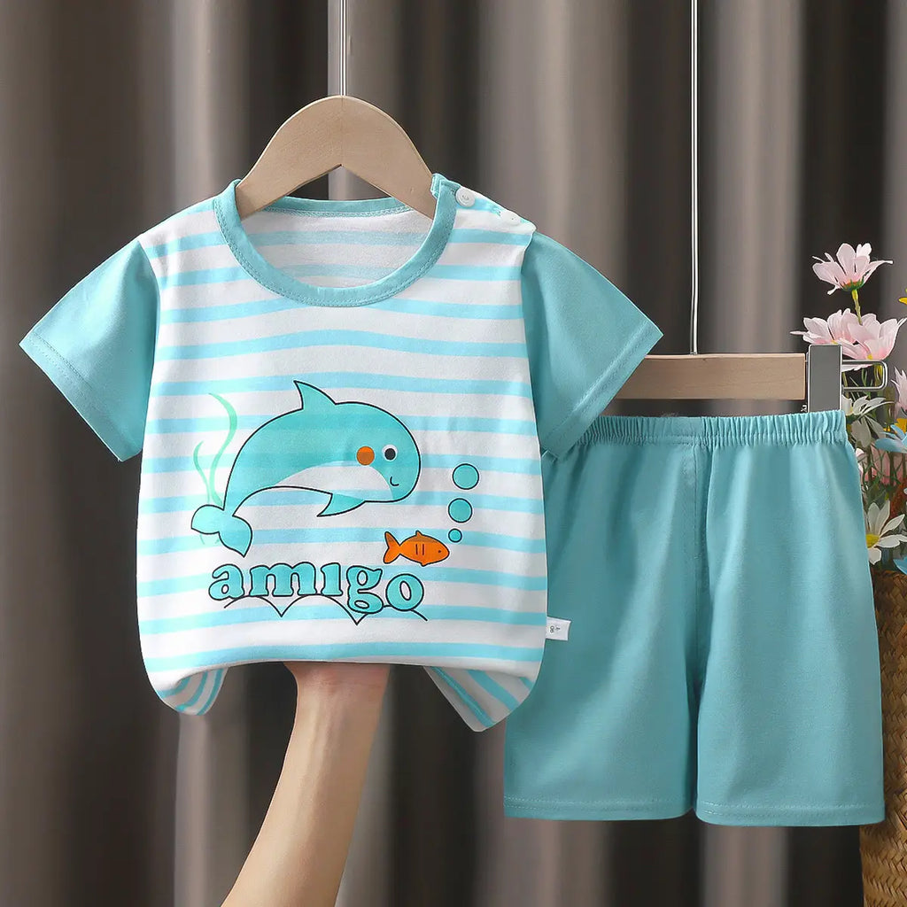 Cotton Cat Sunglasses T-Shirt Shorts Set Yellow