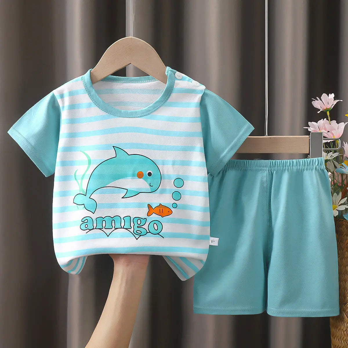 Cotton Cat Sunglasses T-Shirt Shorts Set Yellow